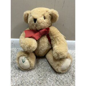 Vintage Vermont Teddy Bear Jointed with Red Vest and Bow‎ 1987
